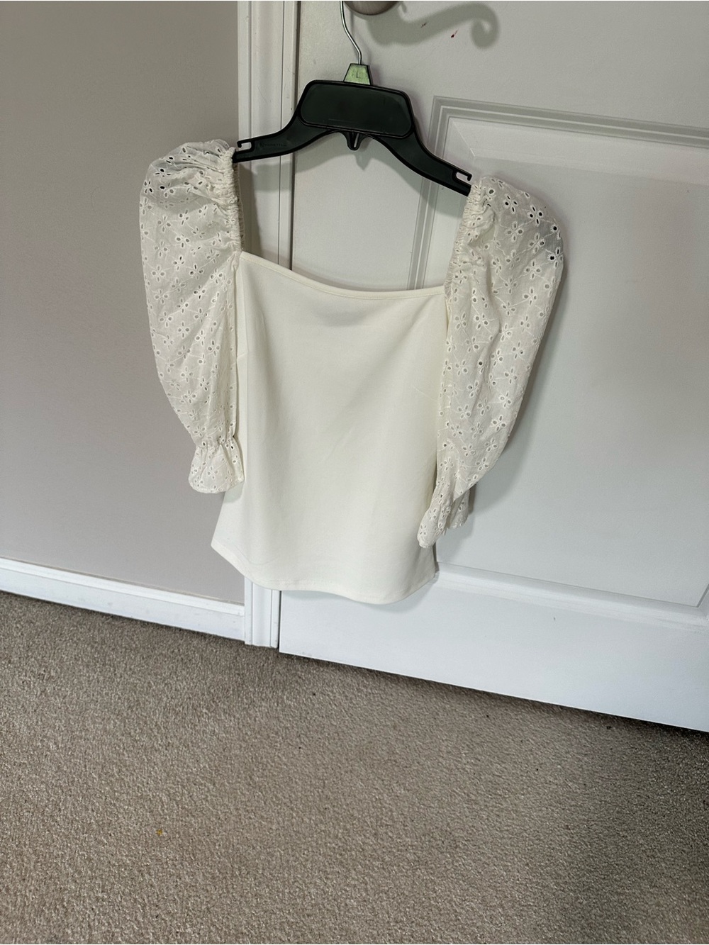 SHEIN White Eyelet Puff Sleeve Blouse - Picture 2 of 3